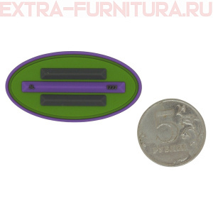 Нашивка силиконовая овал 5*2,5см светло-зеленый с фиолетовой и серыми полосами