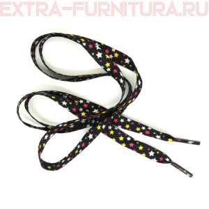 Шнурки плоские 110см, шир.10мм, цв.черный, разноцветные звездочки