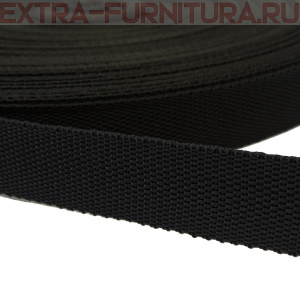 Стропа шир.25мм, цв. чёрный, уп.50м, пл. 14 гр/м