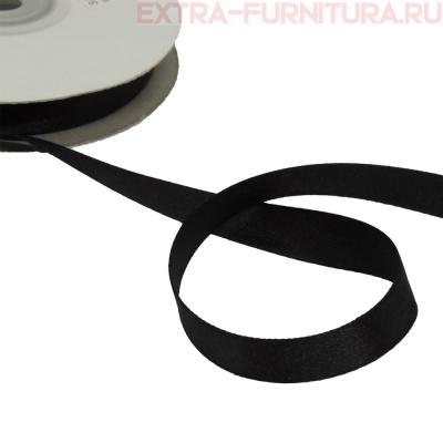 Лента атласная 12 мм цв.  черный рул. 27,42м