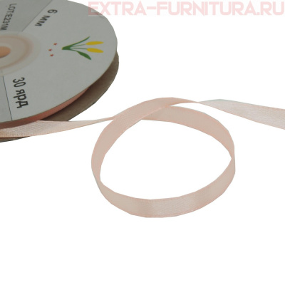 Лента атласная  6 мм  цв.068 светло-розовый рул. 27,42м