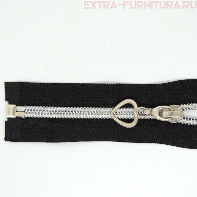 Молния спираль декор Т5 65см цв.черный/серебро (сердце)